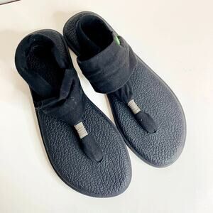 Sanuk Black Yoga Sling Fabric Sandal Flat Flip Flop Sz 10 Summer Vacation